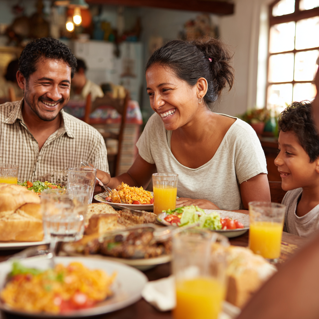 Profesional nutricionista colombiana sonriente explicando plan alimentario a cliente